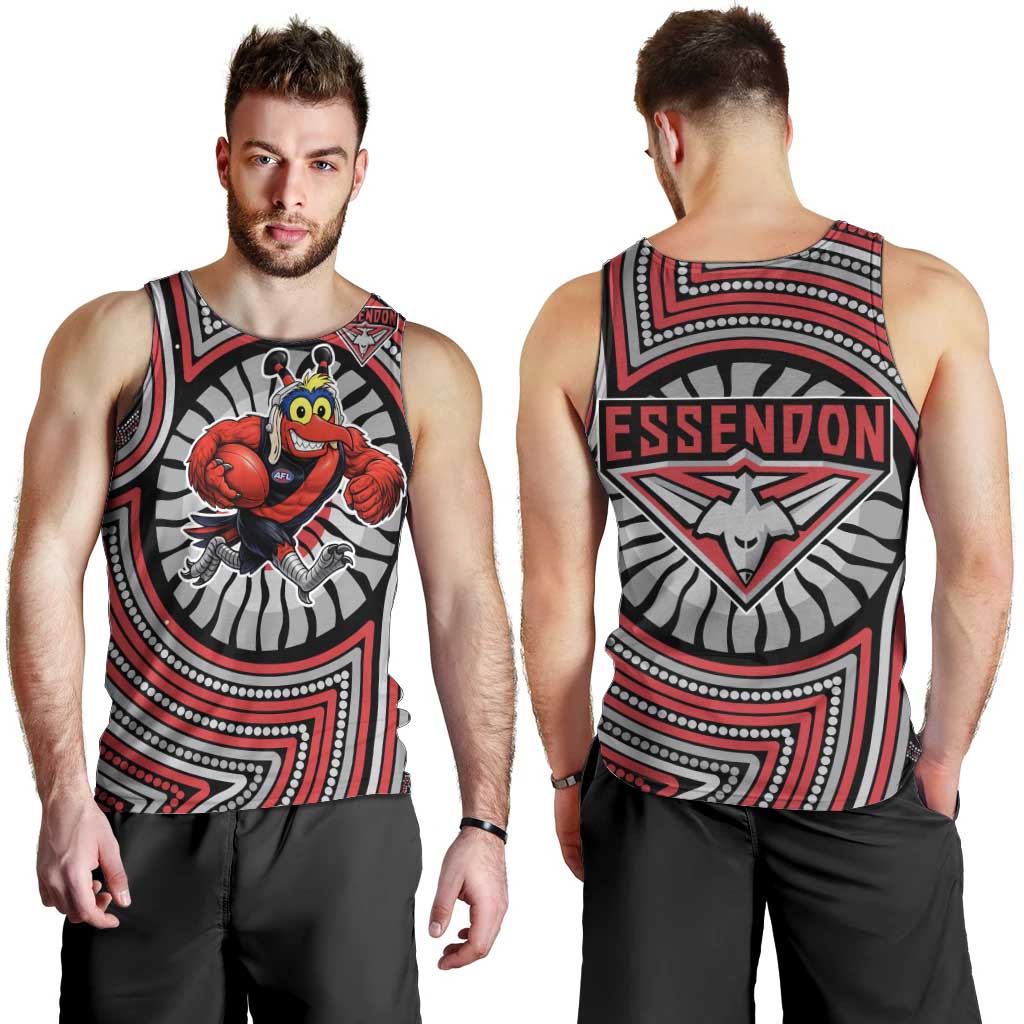 Essendon Football Club Men Tank Top Indigenous Monochrome Dot Art Mascot Style
