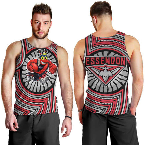 Essendon Football Club Men Tank Top Indigenous Monochrome Dot Art Mascot Style