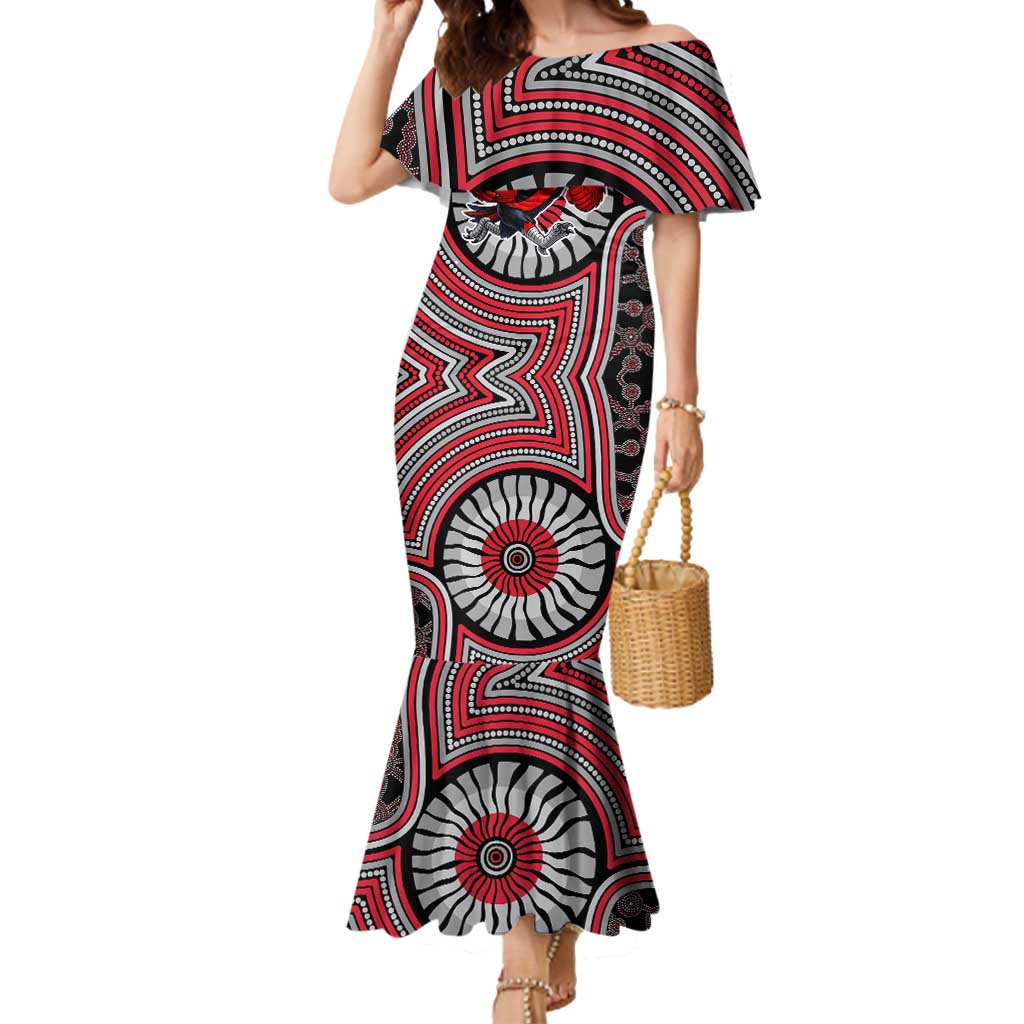Essendon Football Club Mermaid Dress Indigenous Monochrome Dot Art Mascot Style