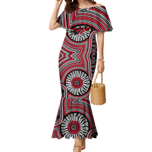 Essendon Football Club Mermaid Dress Indigenous Monochrome Dot Art Mascot Style