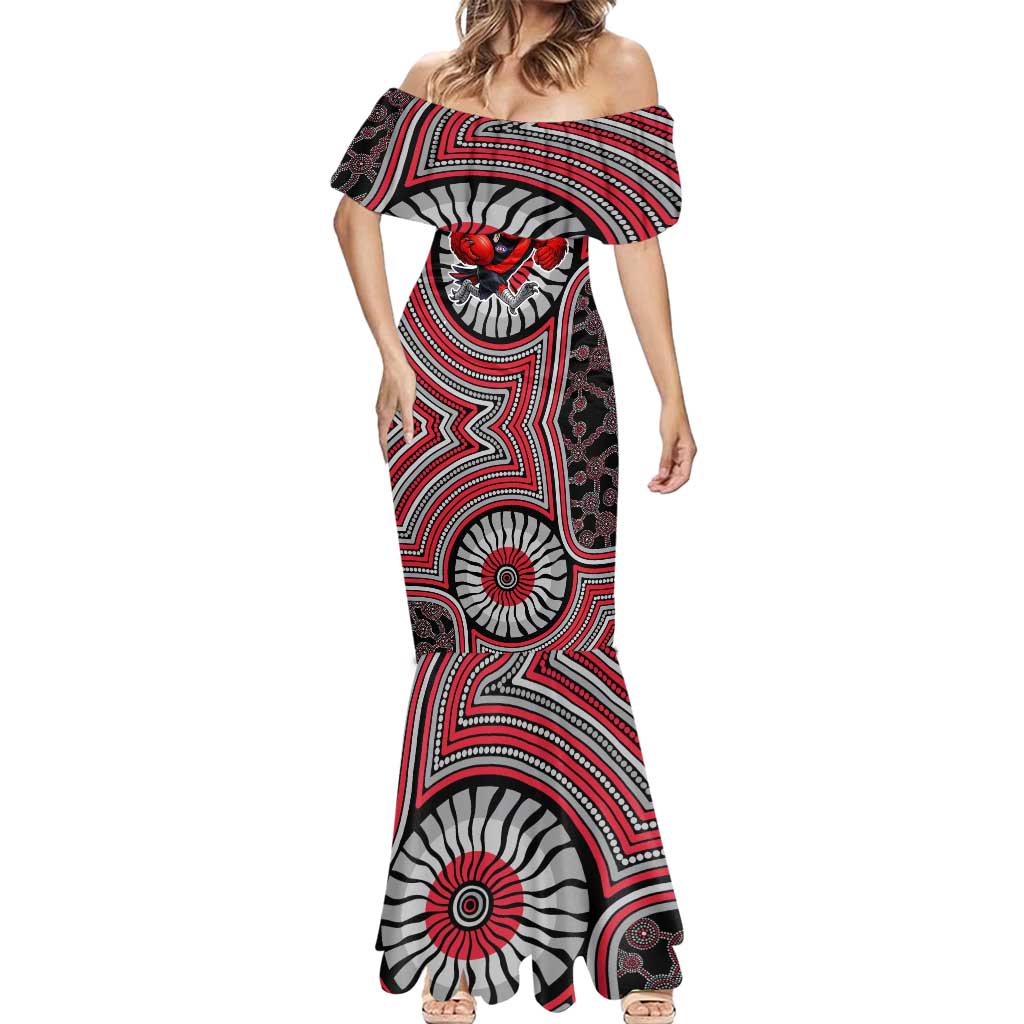 Essendon Football Club Mermaid Dress Indigenous Monochrome Dot Art Mascot Style