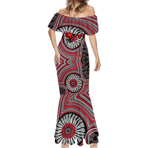 Essendon Football Club Mermaid Dress Indigenous Monochrome Dot Art Mascot Style