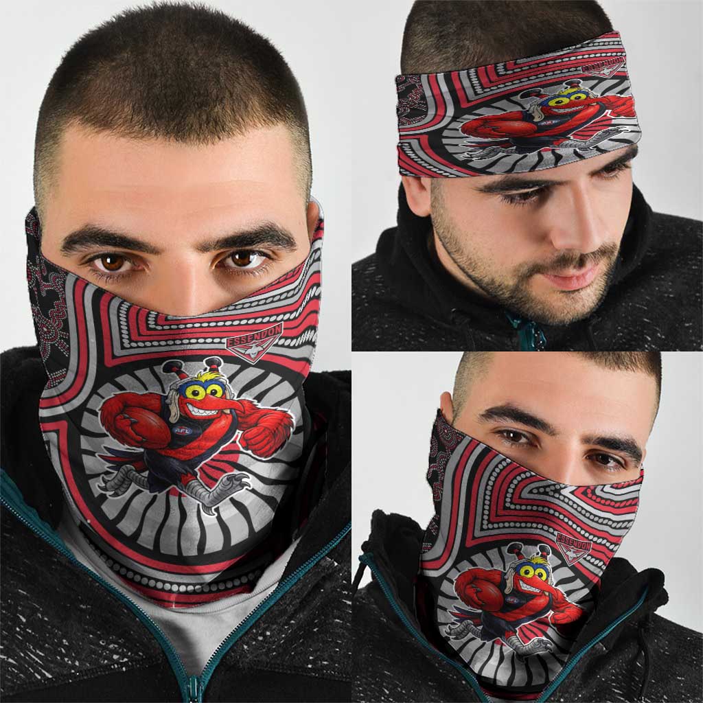 Essendon Football Club Neck Gaiter Indigenous Monochrome Dot Art Mascot Style