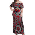 Essendon Football Club Off Shoulder Maxi Dress Indigenous Monochrome Dot Art Mascot Style