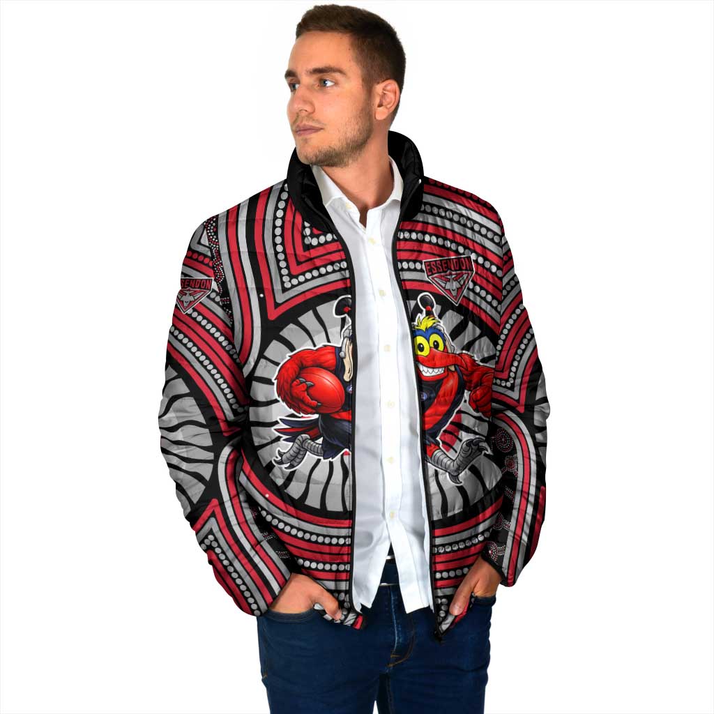 Essendon Football Club Padded Jacket Indigenous Monochrome Dot Art Mascot Style