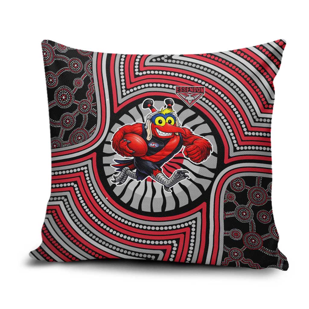 Essendon Football Club Pillow Cover Indigenous Monochrome Dot Art Mascot Style