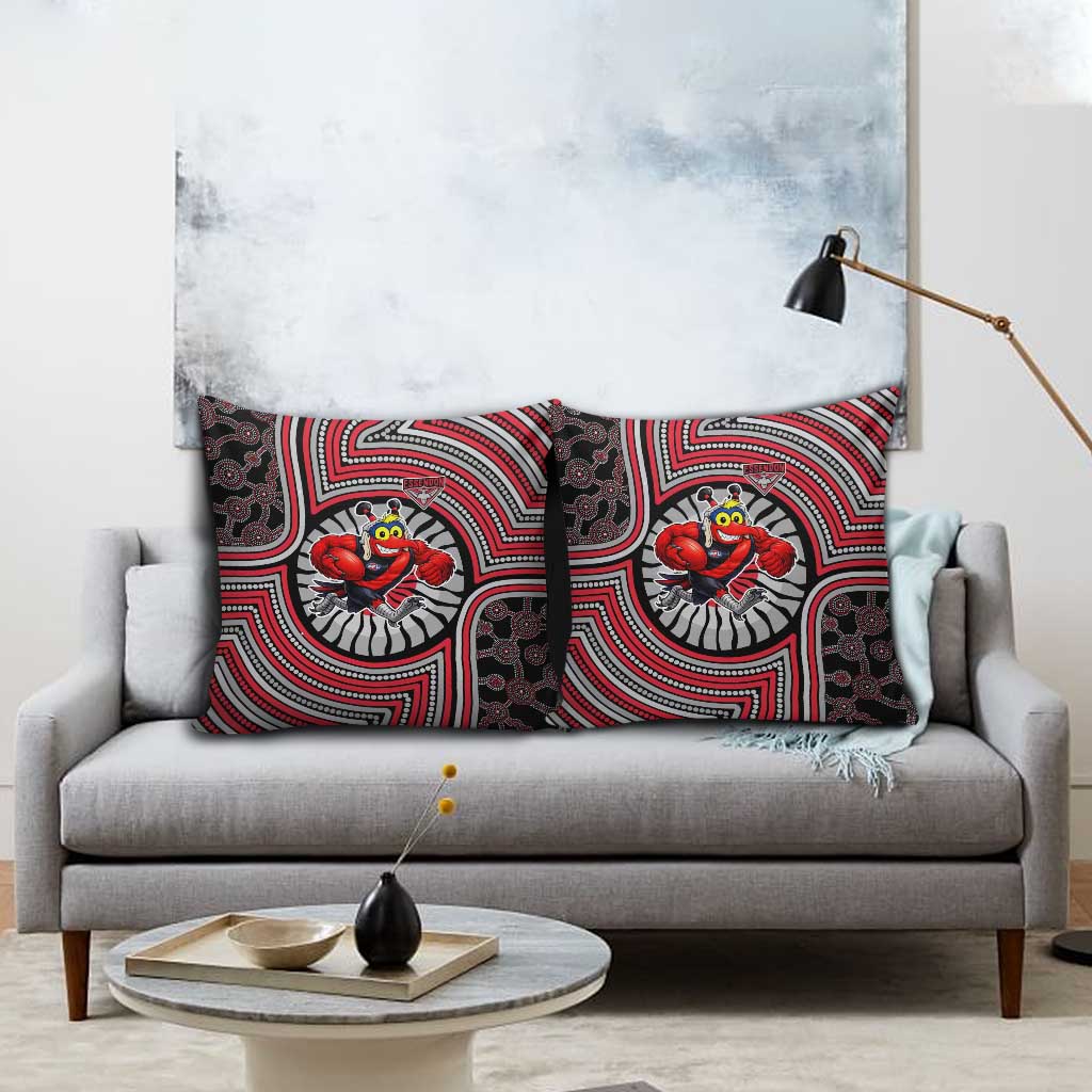 Essendon Football Club Pillow Cover Indigenous Monochrome Dot Art Mascot Style