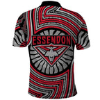 Essendon Football Club Polo Shirt Indigenous Monochrome Dot Art Mascot Style