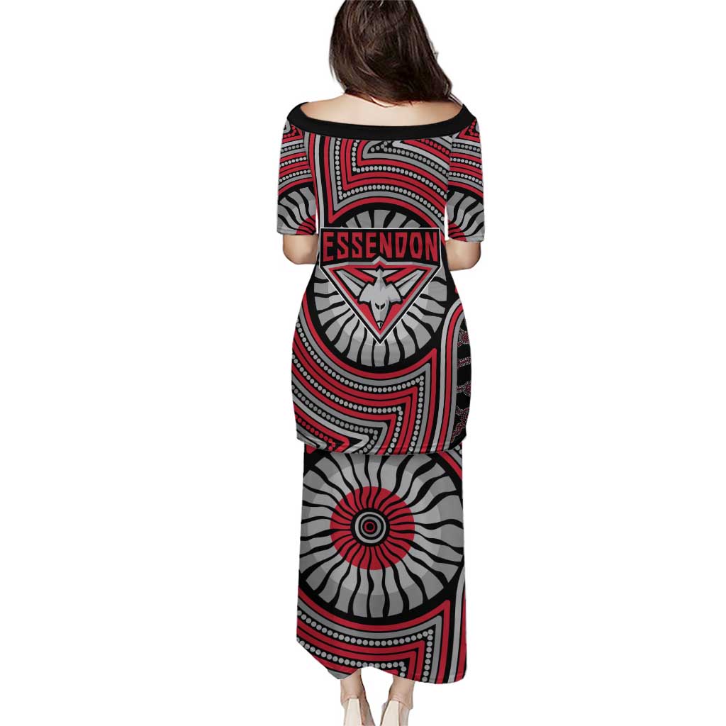 Essendon Football Club Puletasi Indigenous Monochrome Dot Art Mascot Style