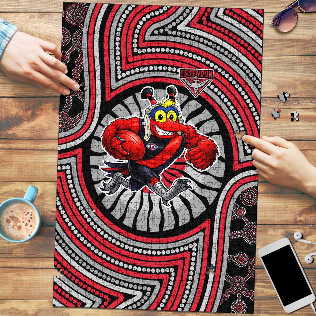 Essendon Football Club Puzzle Indigenous Monochrome Dot Art Mascot Style