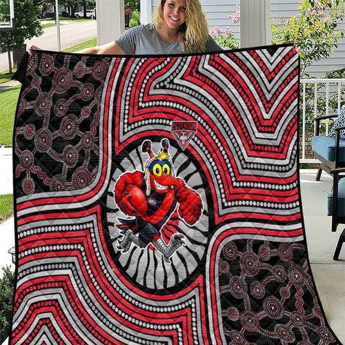 Essendon Football Club Quilt Indigenous Monochrome Dot Art Mascot Style