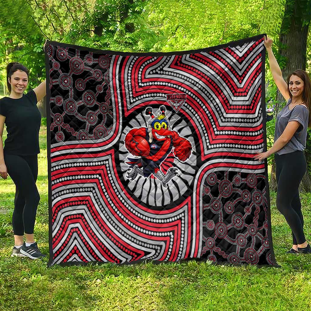 Essendon Football Club Quilt Indigenous Monochrome Dot Art Mascot Style