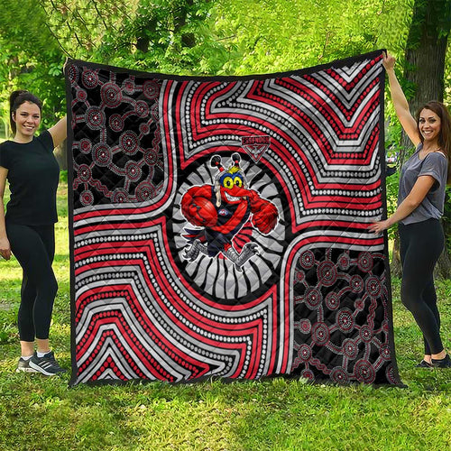 Essendon Football Club Quilt Indigenous Monochrome Dot Art Mascot Style