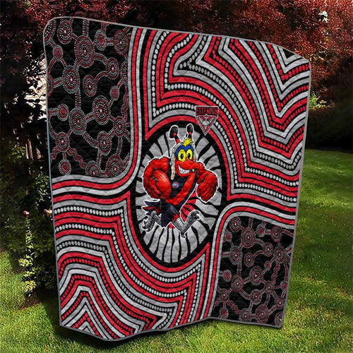 Essendon Football Club Quilt Indigenous Monochrome Dot Art Mascot Style
