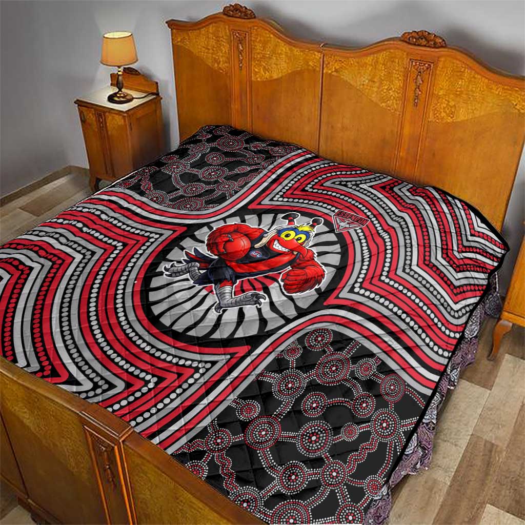 Essendon Football Club Quilt Indigenous Monochrome Dot Art Mascot Style