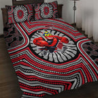 Essendon Football Club Quilt Bed Set Indigenous Monochrome Dot Art Mascot Style