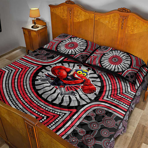 Essendon Football Club Quilt Bed Set Indigenous Monochrome Dot Art Mascot Style