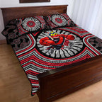 Essendon Football Club Quilt Bed Set Indigenous Monochrome Dot Art Mascot Style