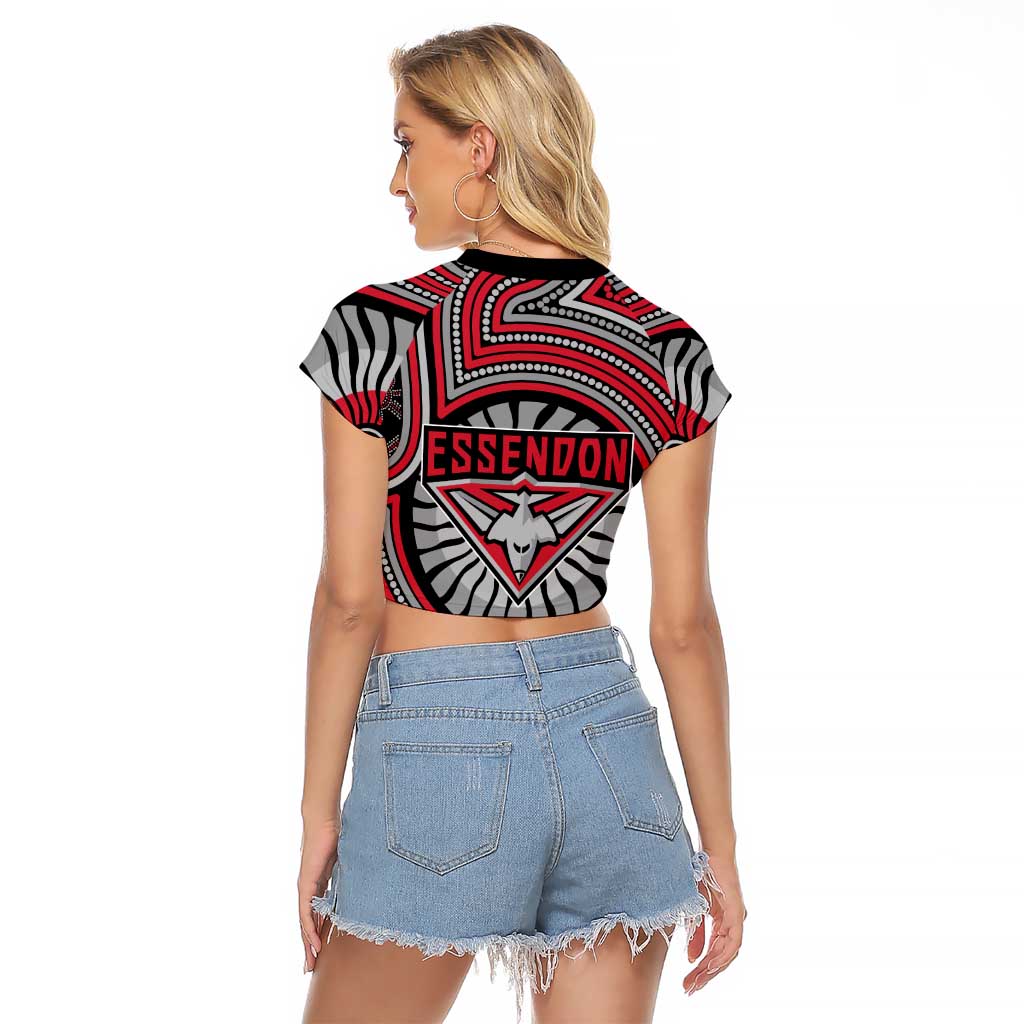 Essendon Football Club Raglan Cropped T Shirt Indigenous Monochrome Dot Art Mascot Style