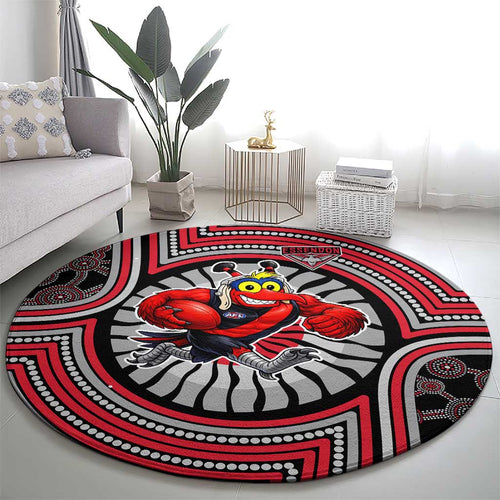 Essendon Football Club Round Carpet Indigenous Monochrome Dot Art Mascot Style
