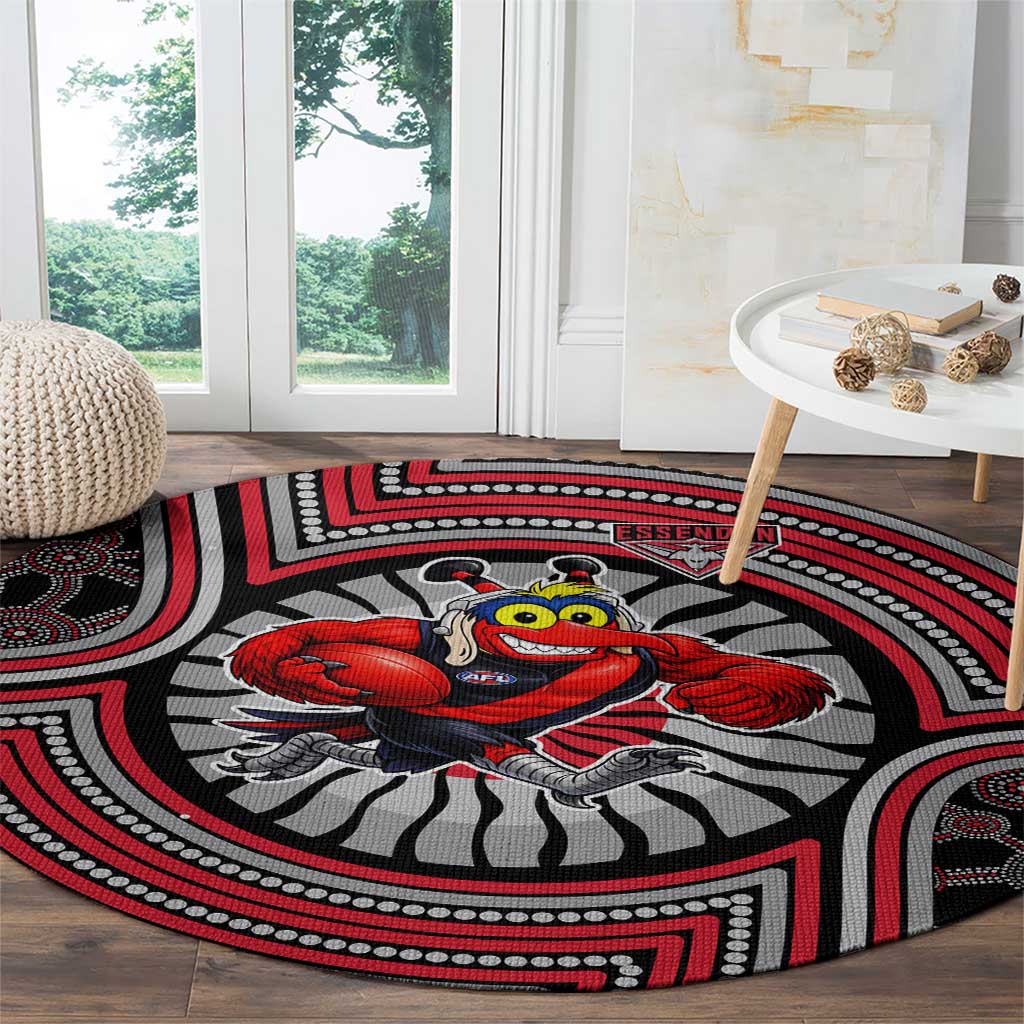 Essendon Football Club Round Carpet Indigenous Monochrome Dot Art Mascot Style