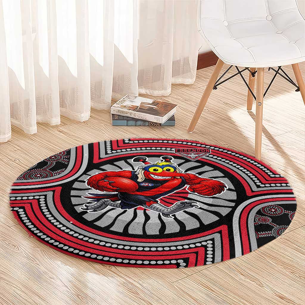 Essendon Football Club Round Carpet Indigenous Monochrome Dot Art Mascot Style