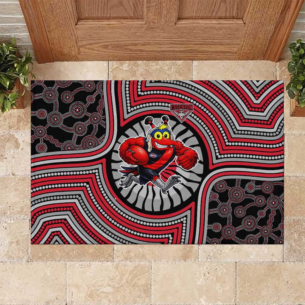 Essendon Football Club Rubber Doormat Indigenous Monochrome Dot Art Mascot Style