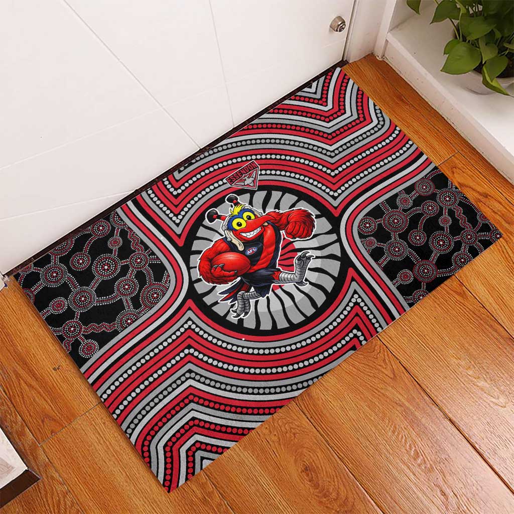 Essendon Football Club Rubber Doormat Indigenous Monochrome Dot Art Mascot Style
