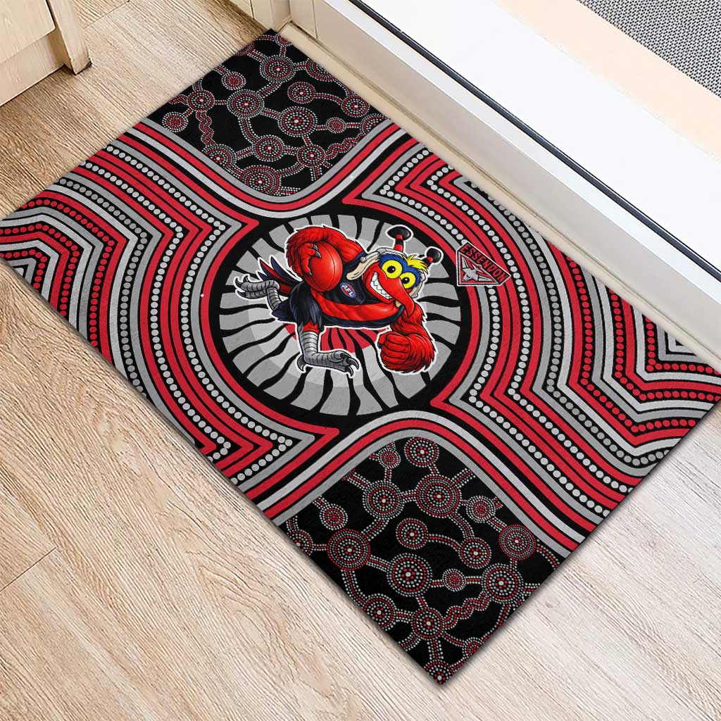 Essendon Football Club Rubber Doormat Indigenous Monochrome Dot Art Mascot Style