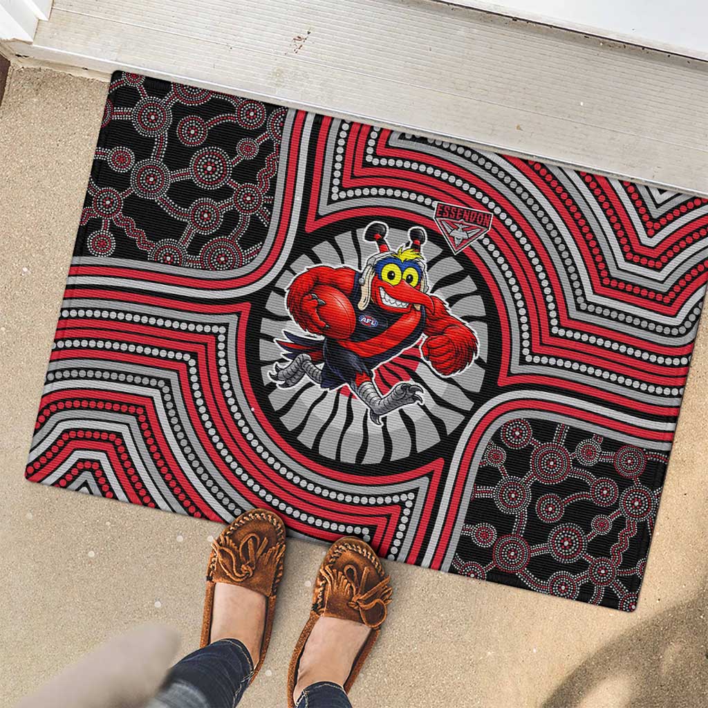 Essendon Football Club Rubber Doormat Indigenous Monochrome Dot Art Mascot Style