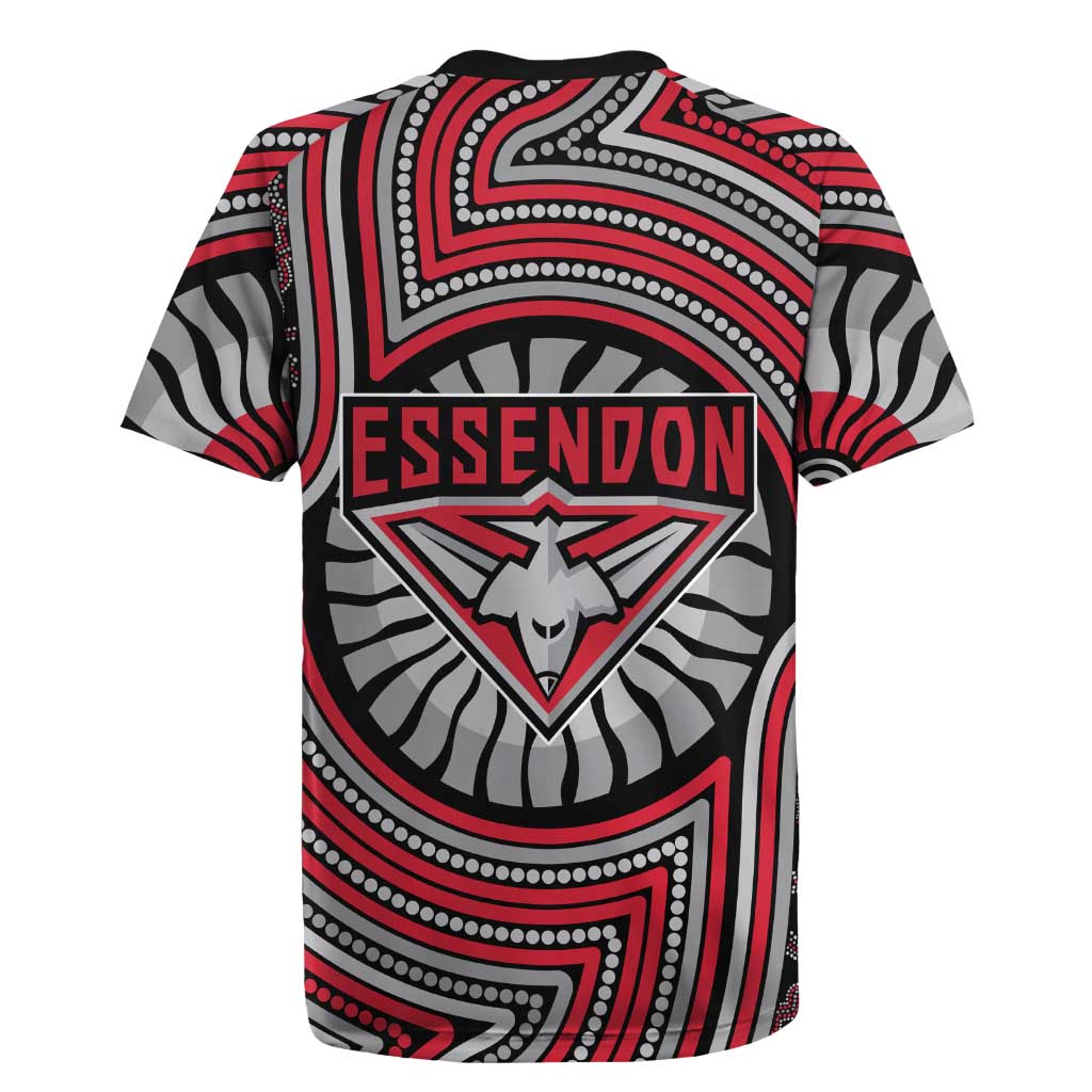 Essendon Football Club Rugby Jersey Indigenous Monochrome Dot Art Mascot Style