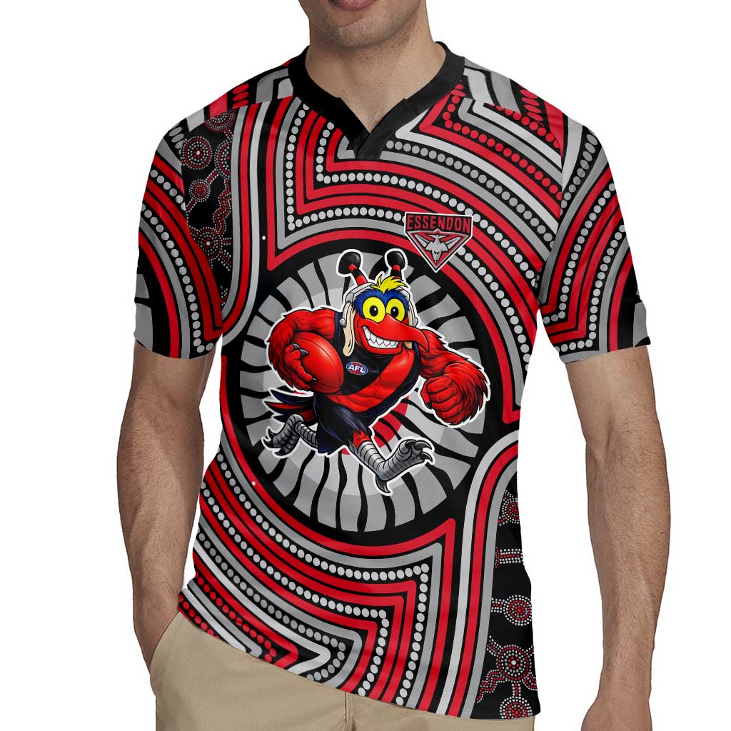Essendon Football Club Rugby Jersey Indigenous Monochrome Dot Art Mascot Style