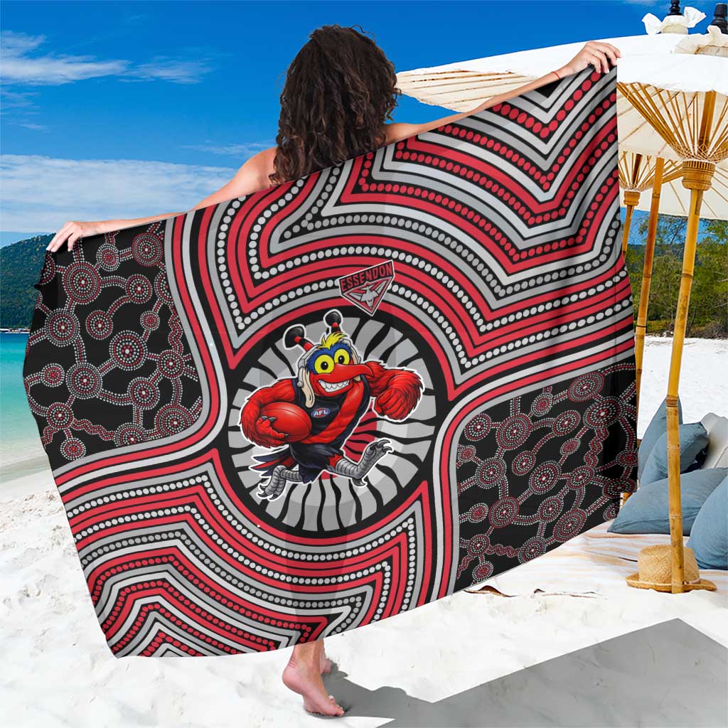 Essendon Football Club Sarong Indigenous Monochrome Dot Art Mascot Style