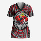 Essendon Football Club Scrub Top Indigenous Monochrome Dot Art Mascot Style
