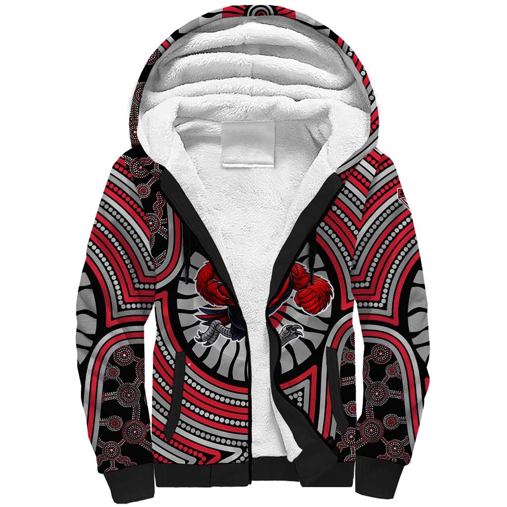 Essendon Football Club Sherpa Hoodie Indigenous Monochrome Dot Art Mascot Style