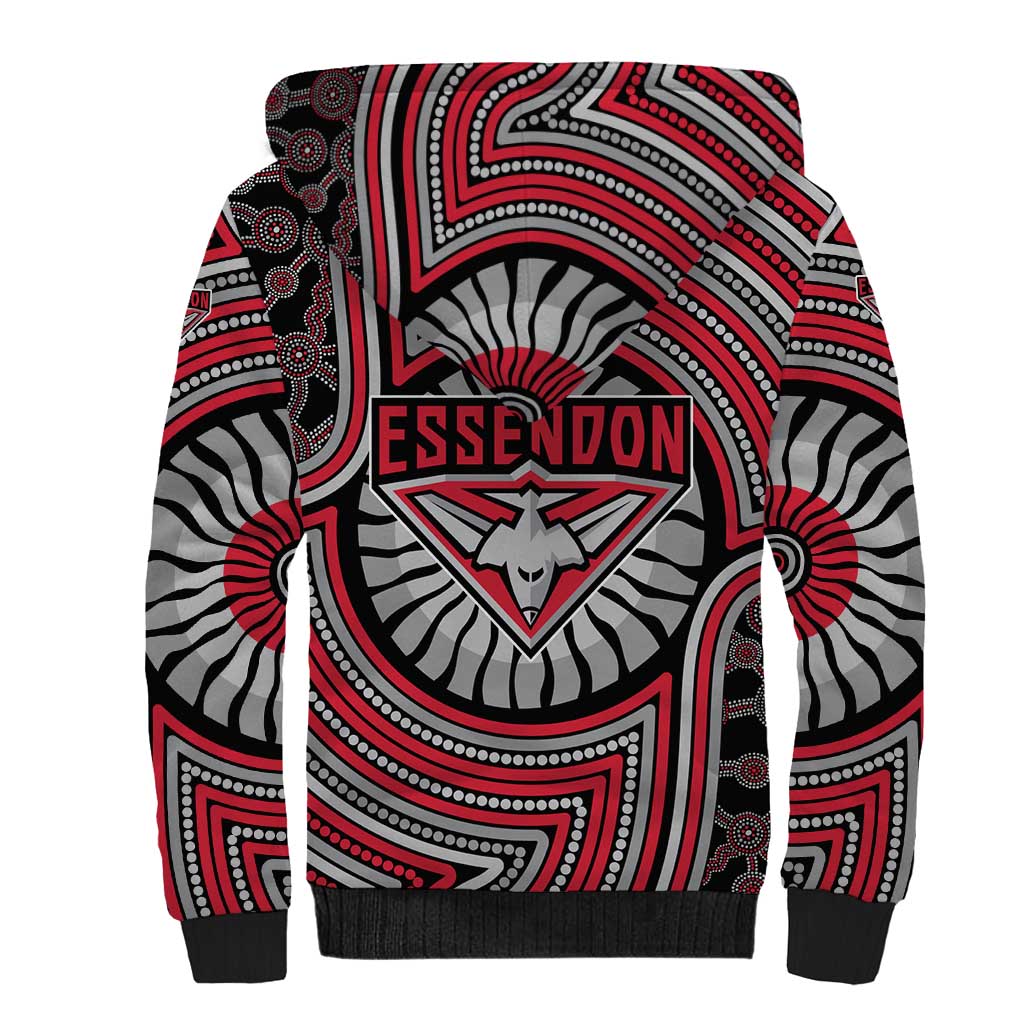 Essendon Football Club Sherpa Hoodie Indigenous Monochrome Dot Art Mascot Style