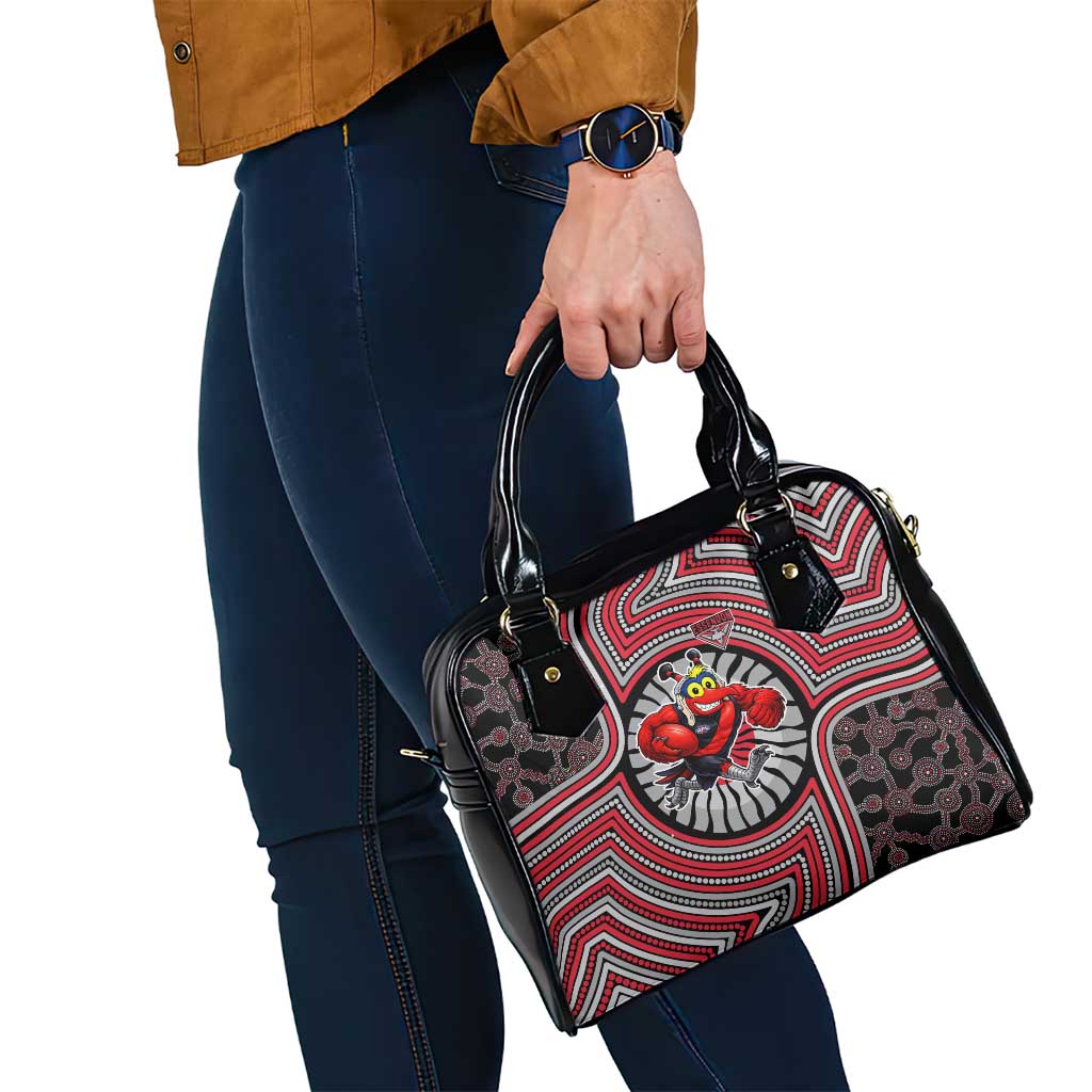 Essendon Football Club Shoulder Handbag Indigenous Monochrome Dot Art Mascot Style