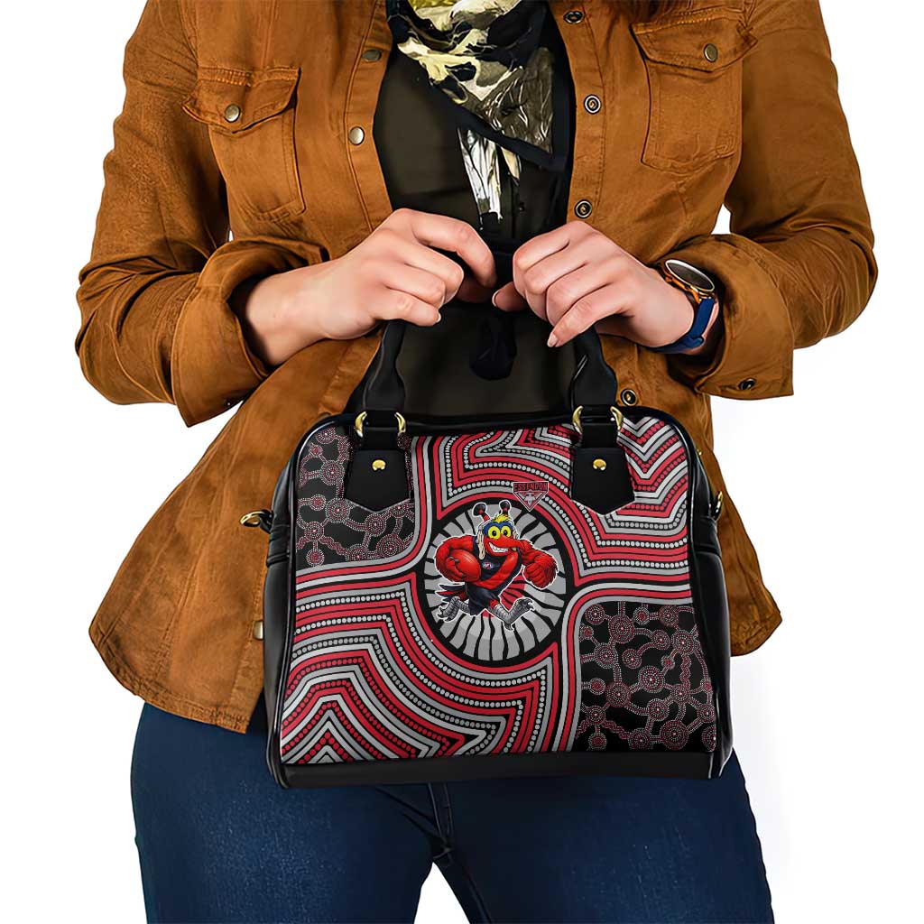 Essendon Football Club Shoulder Handbag Indigenous Monochrome Dot Art Mascot Style