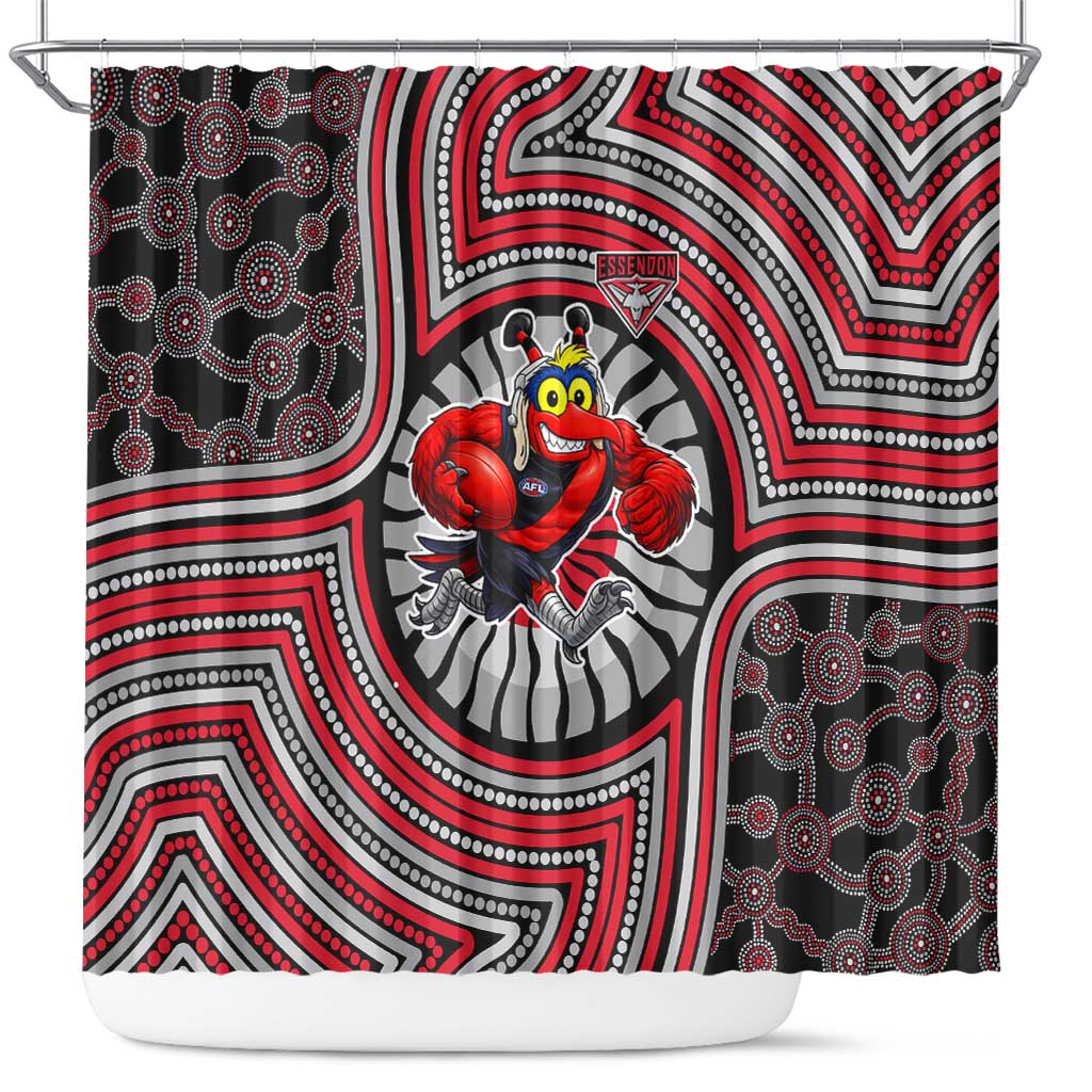 Essendon Football Club Shower Curtain Indigenous Monochrome Dot Art Mascot Style