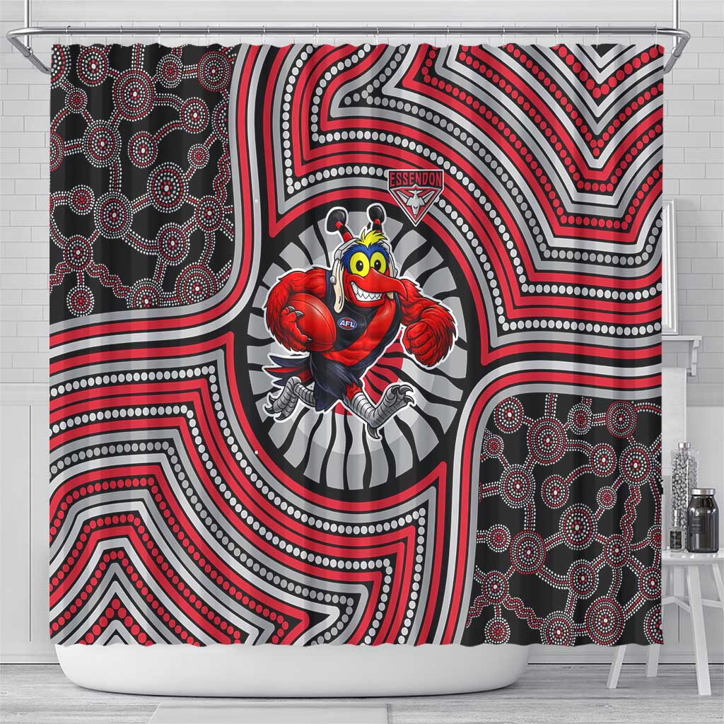 Essendon Football Club Shower Curtain Indigenous Monochrome Dot Art Mascot Style