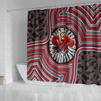 Essendon Football Club Shower Curtain Indigenous Monochrome Dot Art Mascot Style