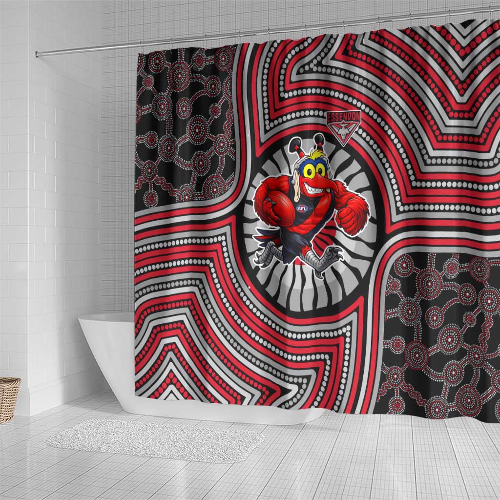 Essendon Football Club Shower Curtain Indigenous Monochrome Dot Art Mascot Style