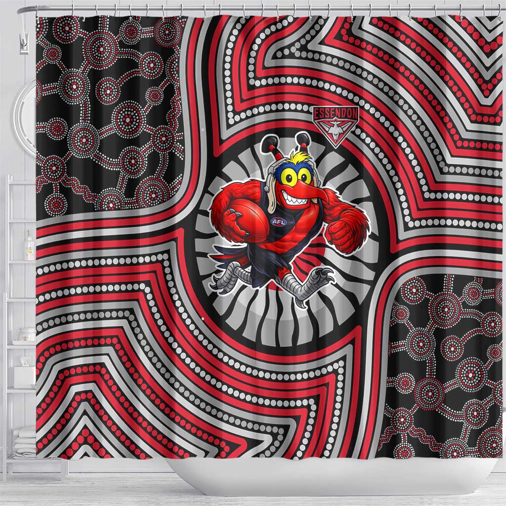 Essendon Football Club Shower Curtain Indigenous Monochrome Dot Art Mascot Style