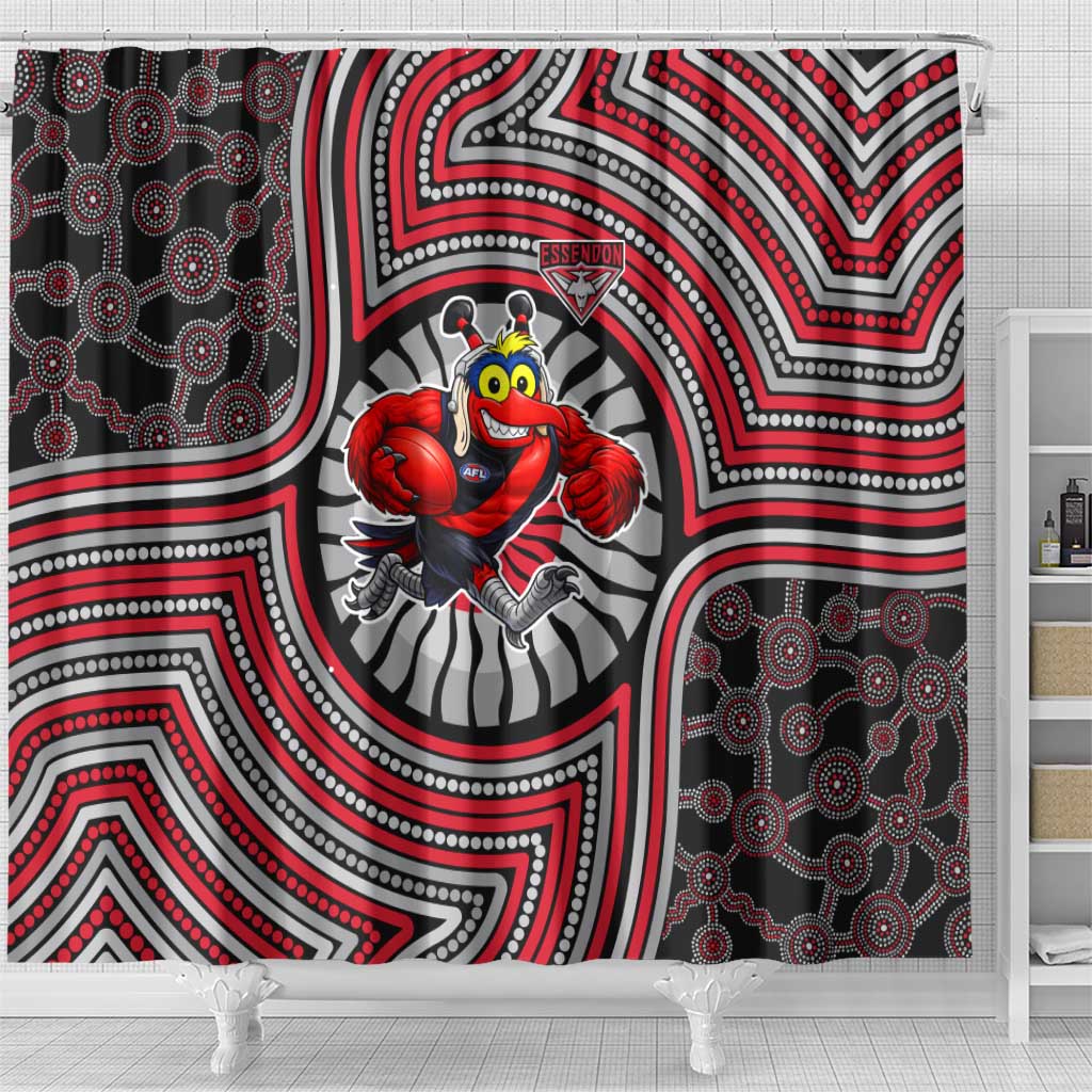 Essendon Football Club Shower Curtain Indigenous Monochrome Dot Art Mascot Style