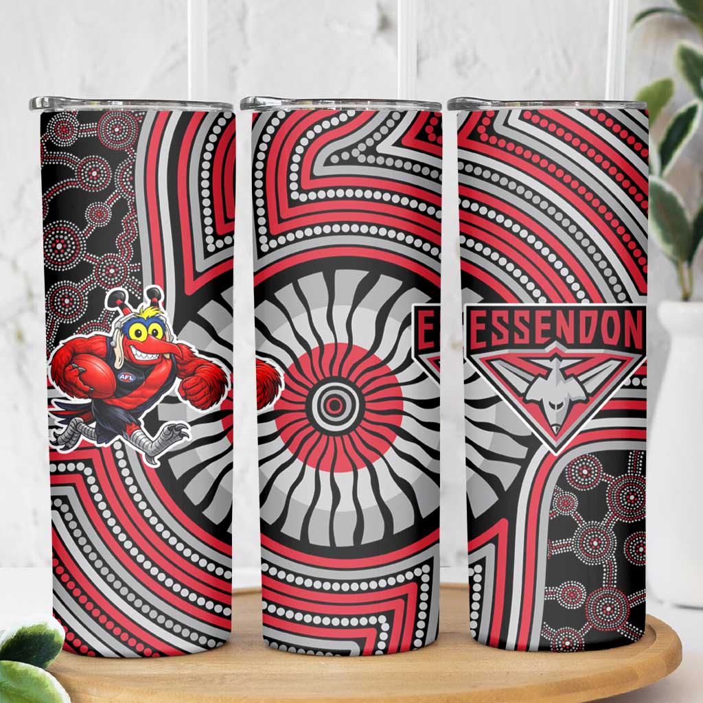 Essendon Football Club Skinny Tumbler Indigenous Monochrome Dot Art Mascot Style