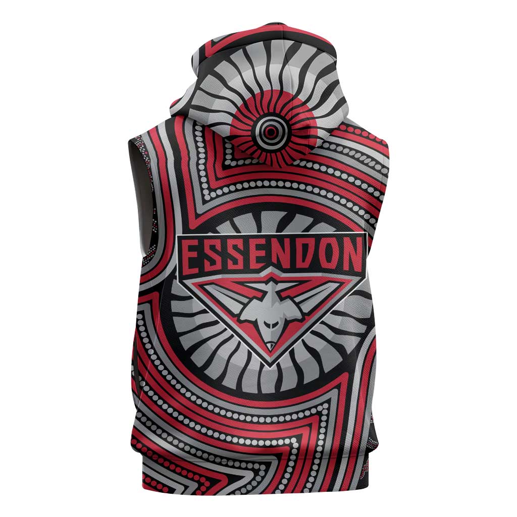 Essendon Football Club Sleeveless Hoodie Indigenous Monochrome Dot Art Mascot Style
