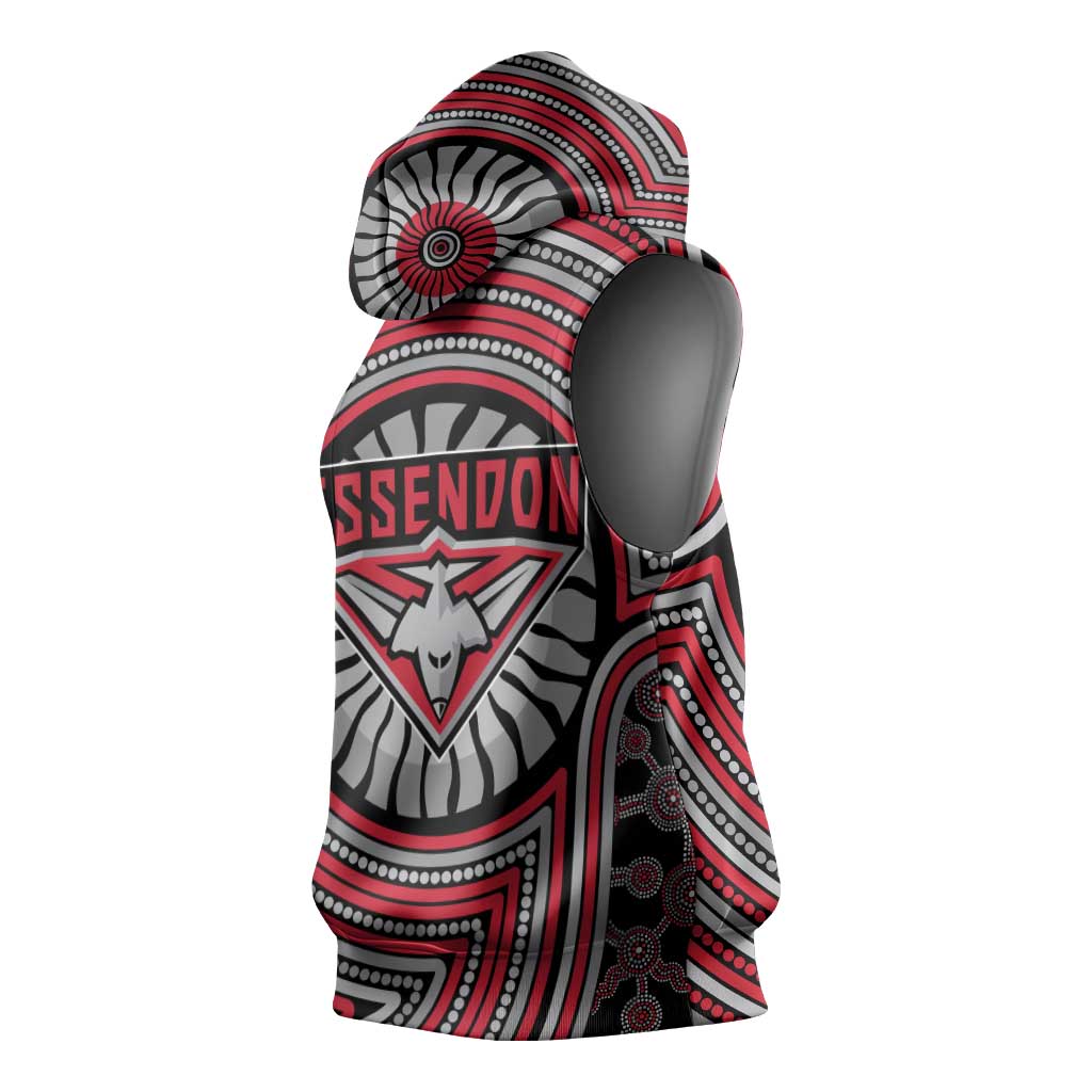 Essendon Football Club Sleeveless Hoodie Indigenous Monochrome Dot Art Mascot Style