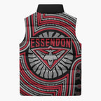 Essendon Football Club Sleeveless Puffer Jacket Indigenous Monochrome Dot Art Mascot Style