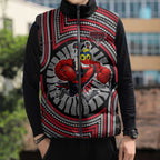 Essendon Football Club Sleeveless Puffer Jacket Indigenous Monochrome Dot Art Mascot Style