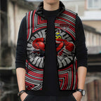 Essendon Football Club Sleeveless Puffer Jacket Indigenous Monochrome Dot Art Mascot Style
